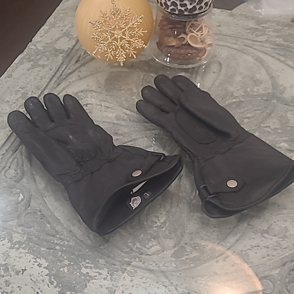 GKS GANKA MENS BLACK LEATHER DEERSKIN MOTO RIDING GAUNTLET GLOVES Large NWOT